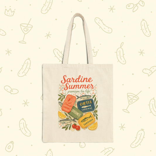 Sardine Summer Tote Bag | Vintage Tin Art Canvas Market Bag