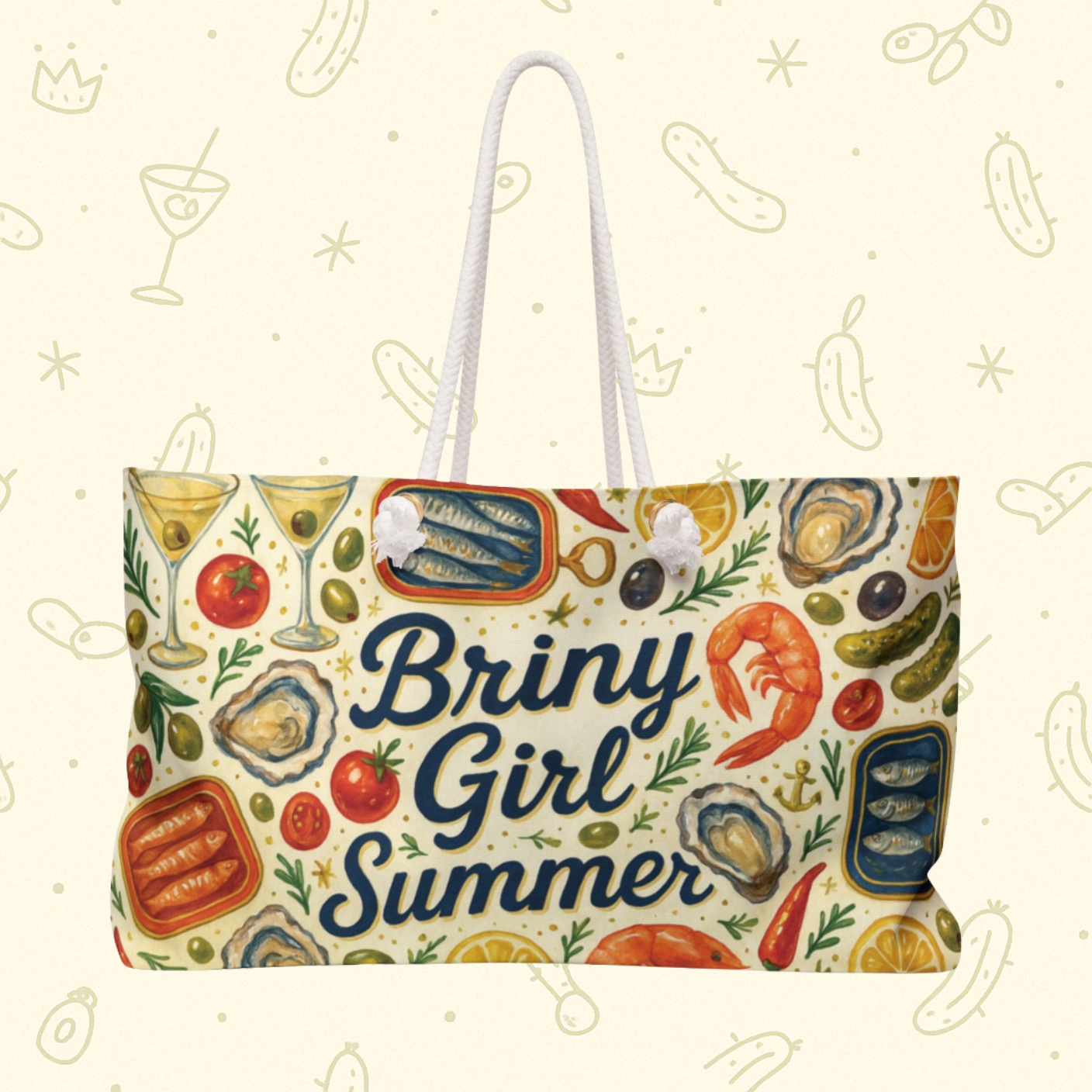 Briny Girl Summer Tote Bag | Mediterranean Market Weekender Bag