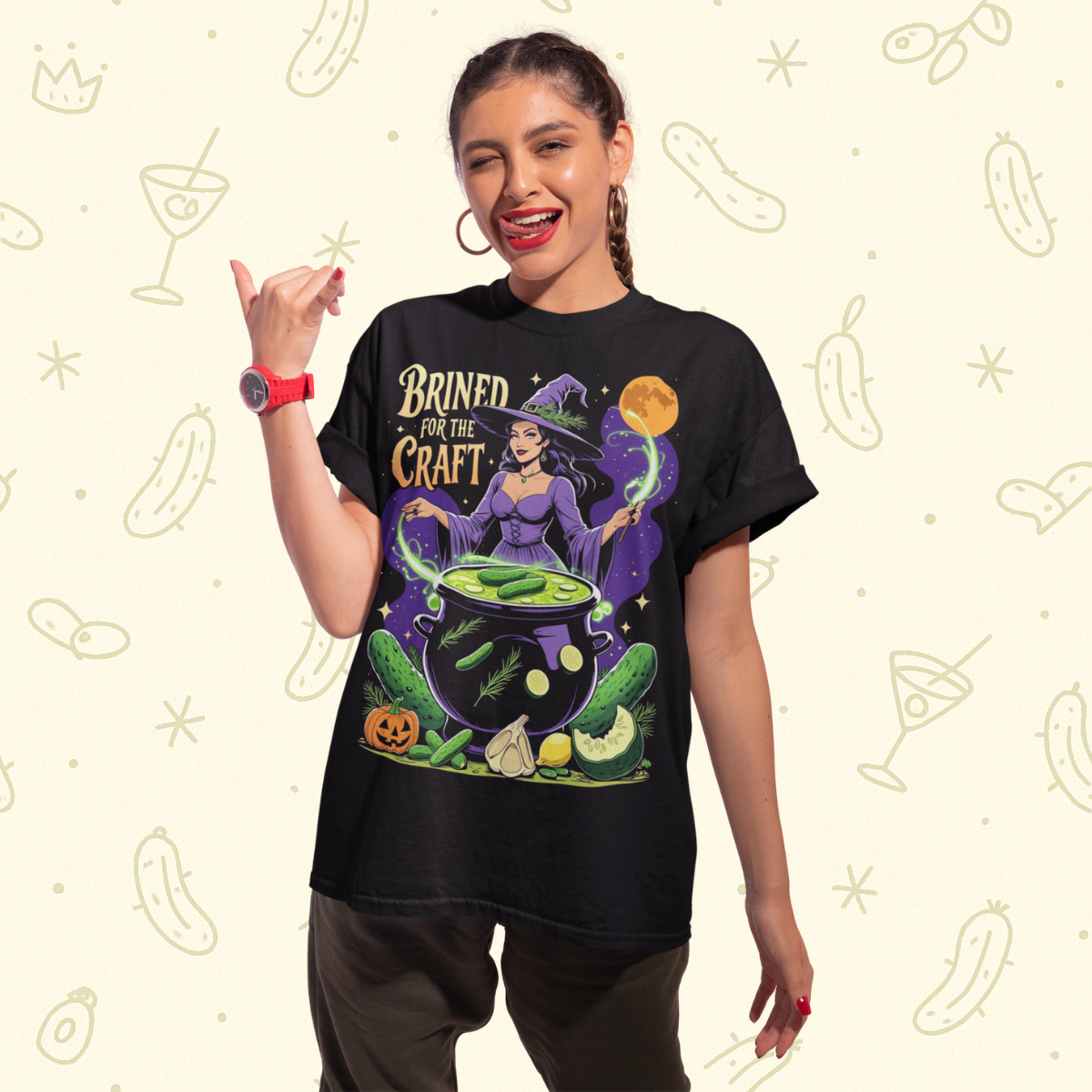 Brined for the Craft Tee - Witchcore Halloween Pickle Shirt
