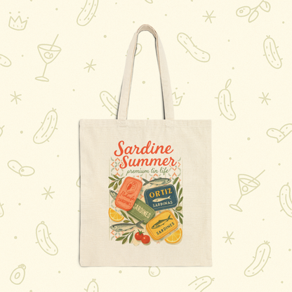 Sardine Summer Tote Bag | Vintage Tin Art Canvas Market Bag