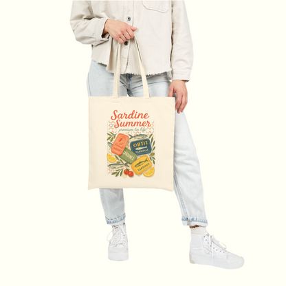 Sardine Summer Tote Bag | Vintage Tin Art Canvas Market Bag
