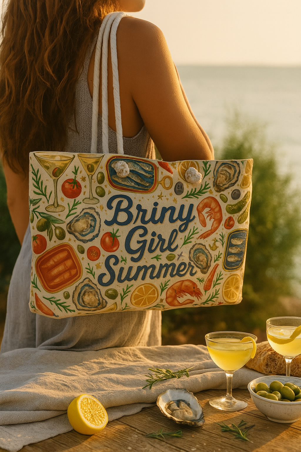 Briny Girl Summer Tote Bag | Mediterranean Market Weekender Bag