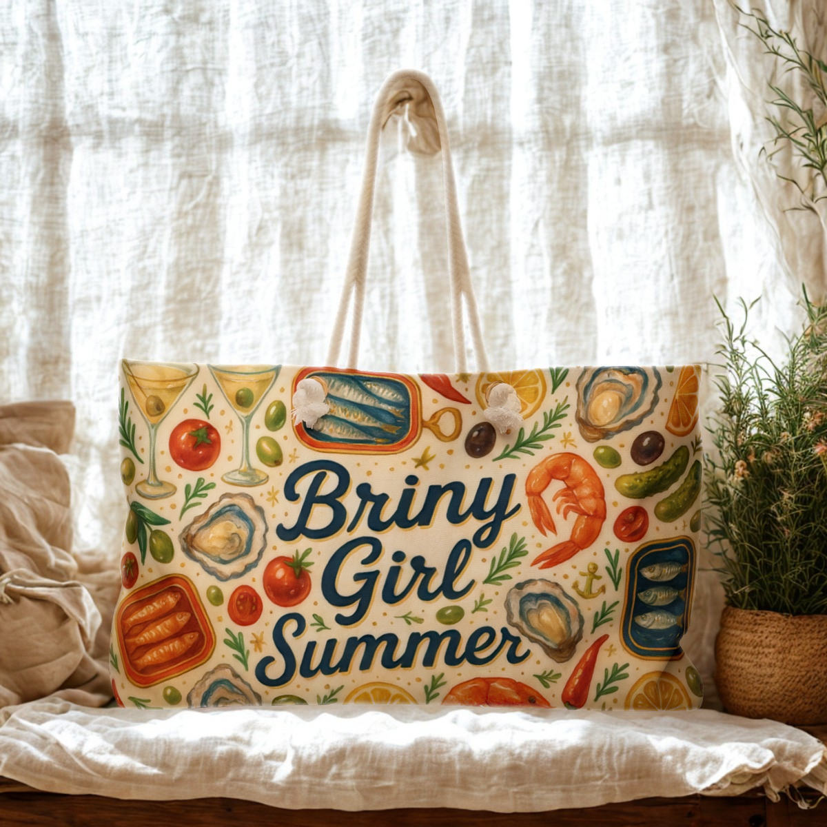 Briny Girl Summer Tote Bag | Mediterranean Market Weekender Bag